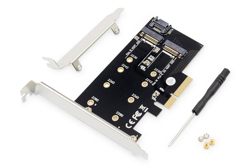 4016032464419 Karta rozszerzeń (Kontroler) DIGITUS M.2 NGFF/NVMe SSD PCIe 3.0 SATA  80, 60, 42, 30 mm  - Incom Group
