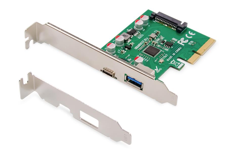 4016032460077  - Incom Group
 Kontroler USB 3.1 DIGITUS PCI Express - USB A / Typ C 3.1 Gen.2 10Gbps, Chipset ASM1142