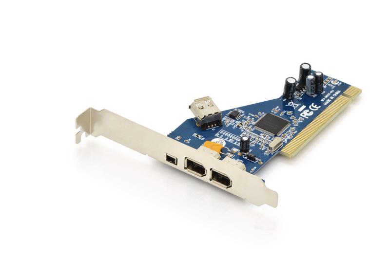 4016032426066  - Incom Group
 Kontroler FireWire (400) DIGITUS PCI, 2x 6-pin. 1x 4-pin wew., 1x 6-pin zew. IEEE1394a