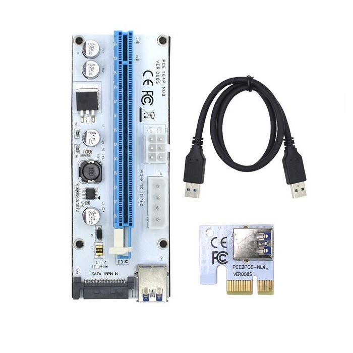 Karta rozszerzeń Riser Qoltec PCI-E 1x-16x | USB 3.0 | SATA, Molex, PCI-E 5901878555027  - Incom Group
