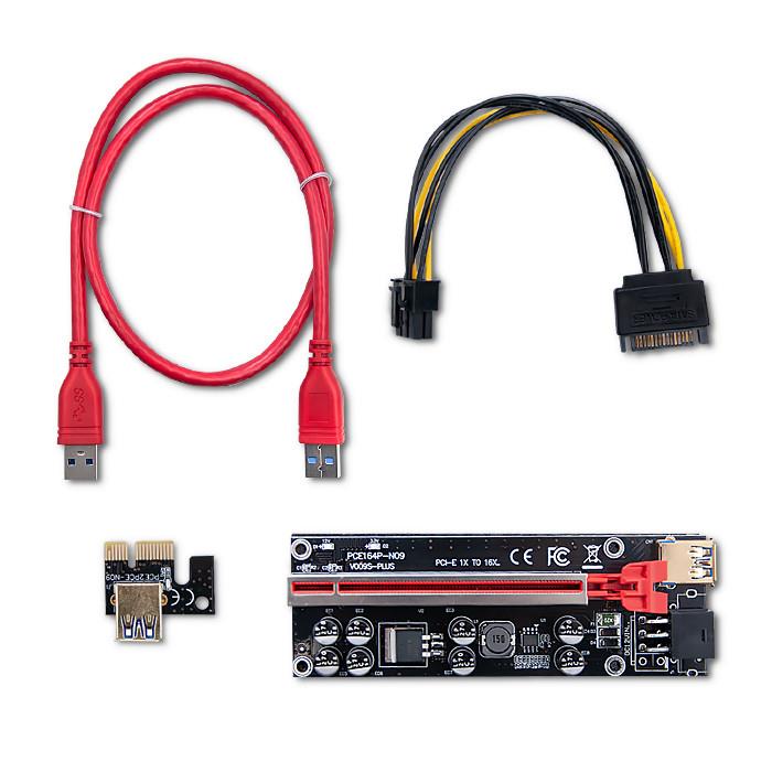 5901878555089 Karta rozszerzeń Riser Qoltec PCI-E 1x-16x | USB 3.0 | ver.009S Plus | SATA/PCI-E 6pin  - Incom Group
