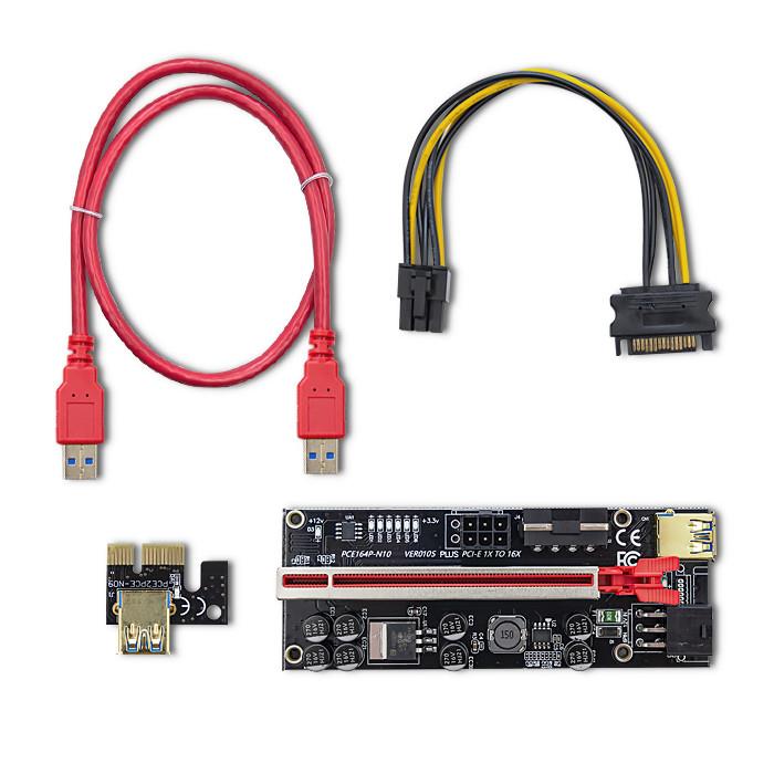 Karta rozszerzeń Riser Qoltec PCI-E 1x-16x | USB 3.0 | ver.010S | SATA/PCI-E 6pin 5901878555096  - Incom Group
