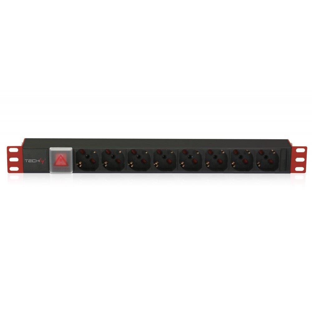 Listwa zasilająca Techly Rack 1U 8xSchuko, kabel C14, włącznik 2m 8054529025725  - Incom Group
