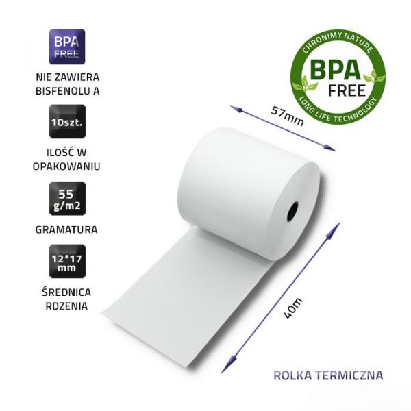 5901878518978 Rolka termiczna Qoltec 57x40 | 55g/m2 | 10szt. | BPA free  - Incom Group
