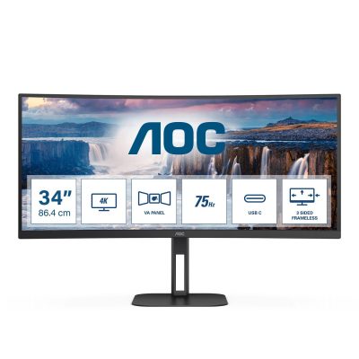 4038986110198 Monitor AOC 34" CU34V5C/BK HDMI DP USB-C głośniki  - Incom Group
