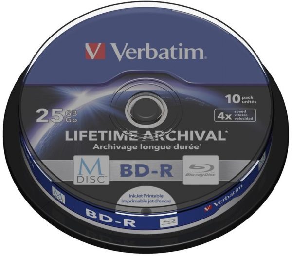 BD-R Verbatim M-Disc 25 GB 4x Print Cake 10 0023942438250  - Incom Group
