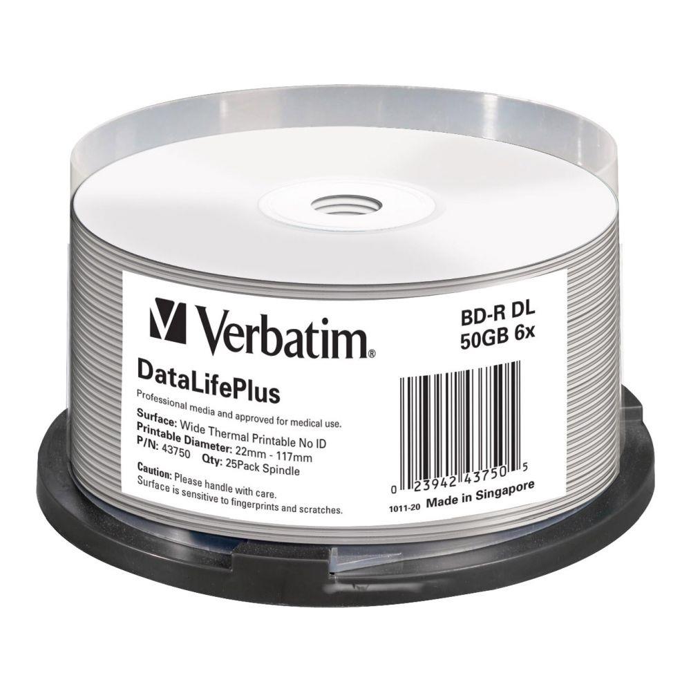 BD-R DL Verbatim 50GB 6x Wide White Thermal Printable - No ID Brand (spindle 25) 0023942437505  - Incom Group
