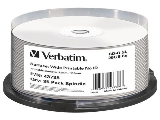 BD-R Verbatim 25GB X6 DL+ printable NO ID (Cake 25) 0023942437383  - Incom Group
