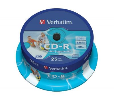 CD-R Verbatim 52x 700MB (Cake 25) WIDE PRINTABLE 0023942434399  - Incom Group
