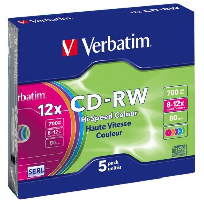 0023942431671 CD-RW Verbatim 700MB Colour X12 (5 Slim)  - Incom Group
