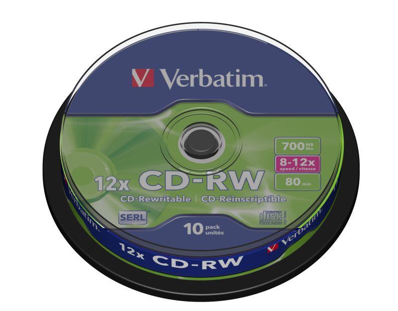 0023942434801 CD-RW Verbatim 700MB Scratch Resistant X12 (Cake 10)  - Incom Group
