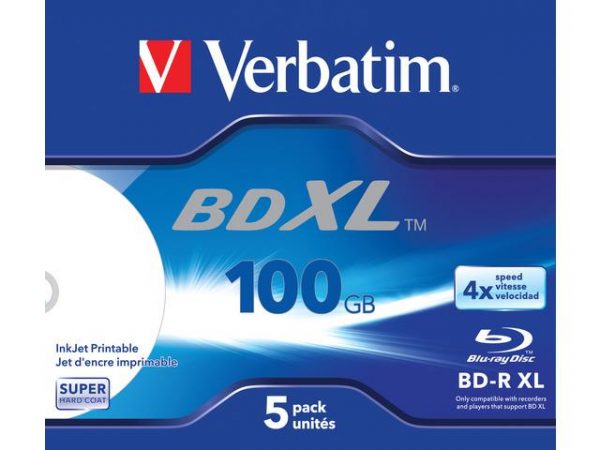 BD-R Verbatim XL 100GB X4 Wide inkjet printable (5 Jewel Case) 0023942437895  - Incom Group
