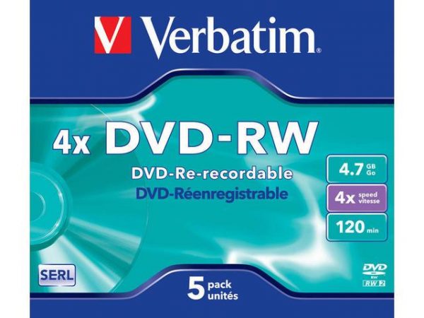 DVD-RW Verbatim 4.7GB X4 MATT Silver (5 Jewel Case) 0023942432852  - Incom Group
