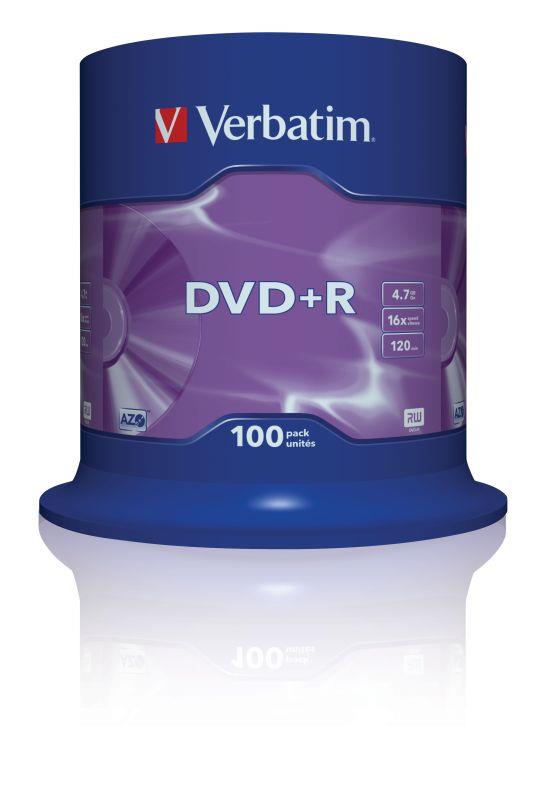 DVD+R Verbatim 16x 4.7GB Matt Silver (Cake 100) 0023942435518  - Incom Group
