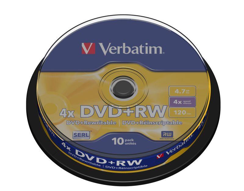 0023942434887 DVD+RW Verbatim 4x 4.7GB Matt Silver (cake 10)  - Incom Group
