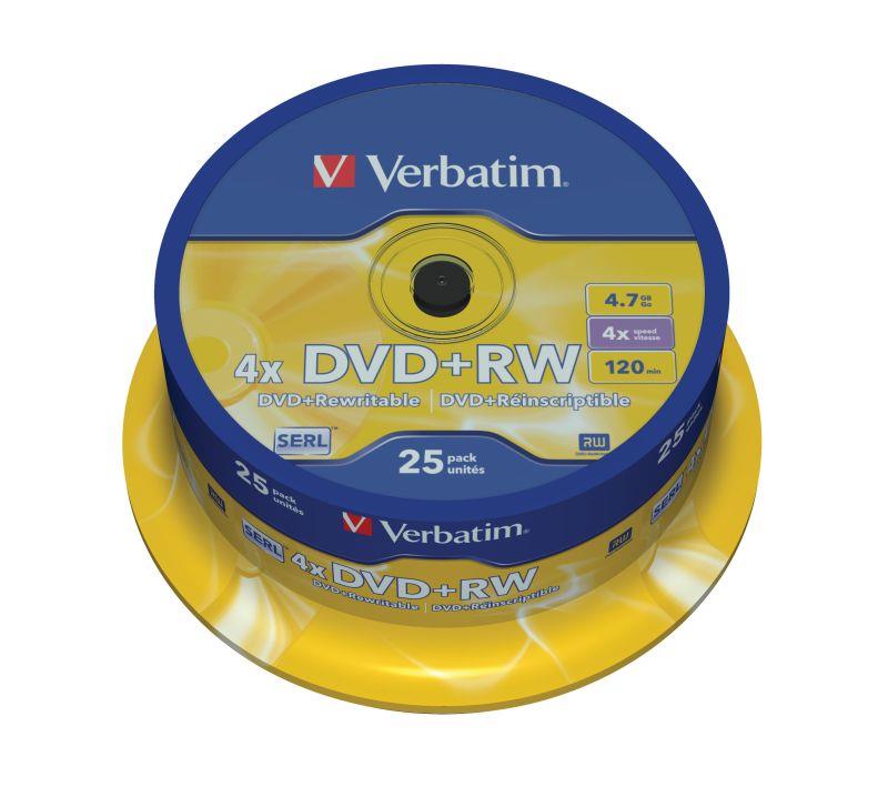 0023942434894 DVD+RW Verbatim 4x 4.7GB (Cake 25) MATT SILVER  - Incom Group
