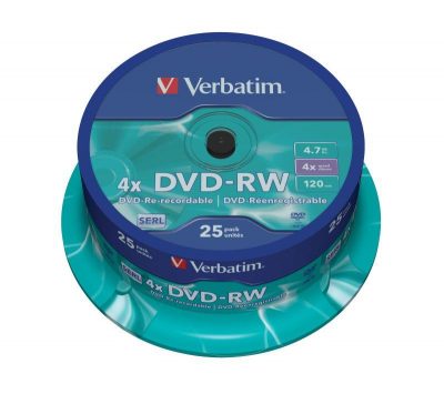 DVD-RW Verbatim 4x 4.7GB (Cake 25) MATT SILVER  - Incom Group
 0023942436393