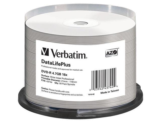 DVD-R Verbatim 4.7GB X16 AZO DL+ printable NO ID (50 Cake)  - Incom Group
 0023942437444