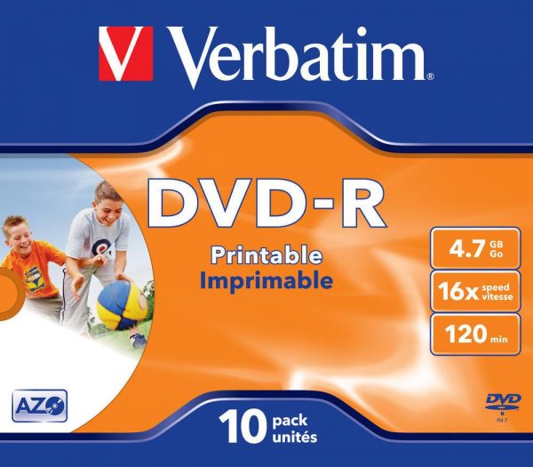 0023942435211 DVD-R Verbatim 4.7GB X16 Printable (10 Jewel Case)  - Incom Group
