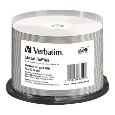 DVD+R DL Verbatim DataLife Plus 8.5GB 8x Wide Thermal Printable (Spindle 50) 0023942437543  - Incom Group
