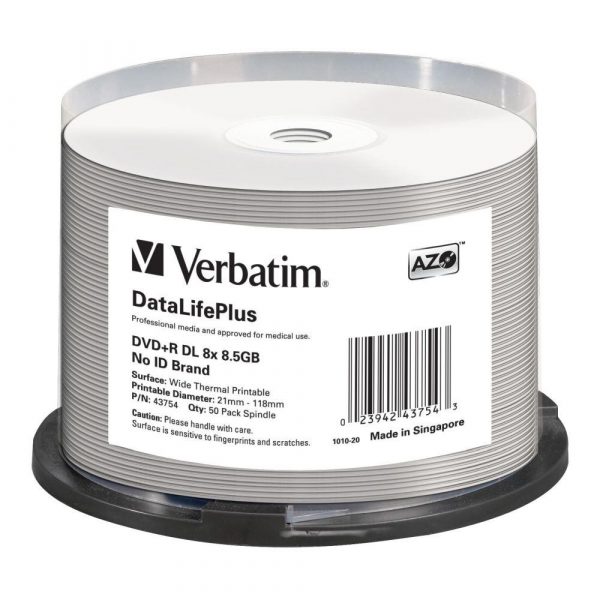  - Incom Group
 DVD+R DL Verbatim DataLife Plus 8.5GB 8x Wide Thermal Printable (Spindle 50) 0023942437543