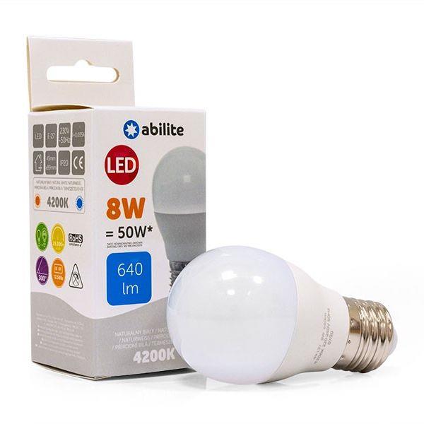 Żarówka LED Abilite kulka mleczna b.neutralna E27 8W/230V 640lm G45 5901583549137  - Incom Group
