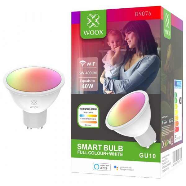 Żarówka Smart Woox LED Wi-Fi Kolorowa RGB+CCT 5W GU10 2700K-6500K 8435606703574  - Incom Group
