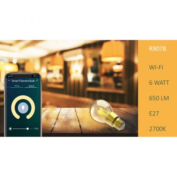 Żarówka Smart Woox LED Wi-Fi Filamentowa Retro 6W E27 2700K  - Incom Group
 8435606703598