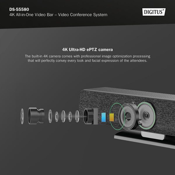 System wideokonferencji DIGITUS 4K ePTZ szeroki kąt 120° Sensor 2.8” 8MP Hi-Fi 4 mikrofony pilot 4016032487043  - Incom Group
