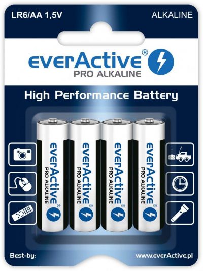 Baterie alkaliczne AA/LR6 everActive Pro Alkaline 4 sztuki 5902020523635  - Incom Group
