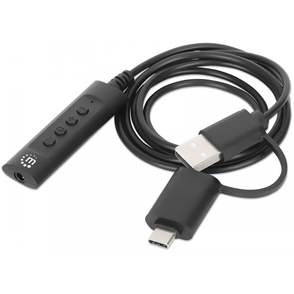 Karta dźwiękowa zewnętrzna Manhattan USB-C/A Audio Stereo 3.5mm TRRS 1m 0766623153560  - Incom Group
