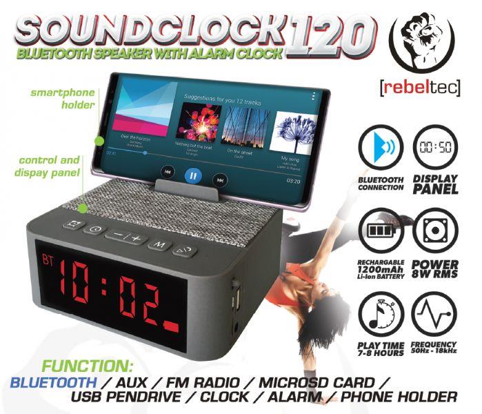 Głośnik Bluetooth/FM/USB Rebeltec SoundClock 120 radiobudzik silver 5902539600896  - Incom Group
