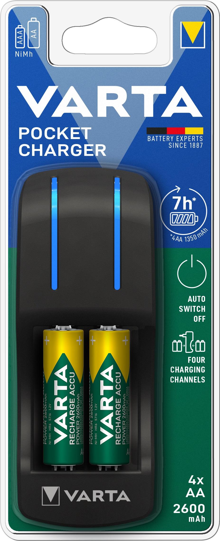 Ładowarka akumulatorków VARTA Pocket Charger + 4xAkumulator AA R2U 2600mAh  - Incom Group
 4008496850549