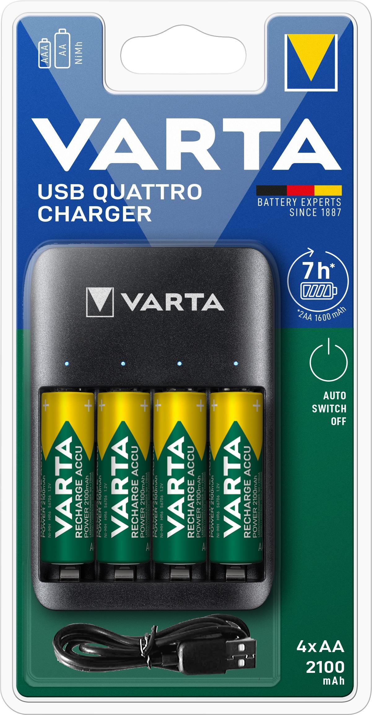 4008496996452  - Incom Group
 Ładowarka akumulatorków VARTA VALUE USB QUATTRO CHARGER + 4x AA 2100mAh 56706