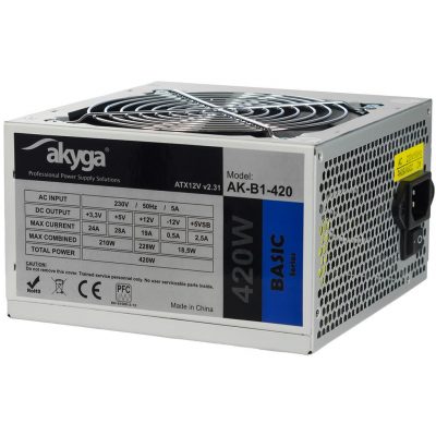 Zasilacz ATX 420W Akyga Basic AK-B1-420 Fan12cm P4 3xSATA 5901720130310  - Incom Group
