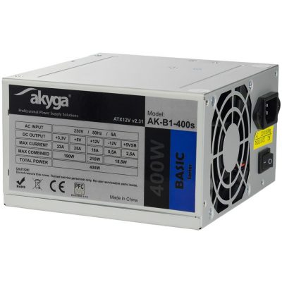 Zasilacz ATX 400W Akyga Basic AK-B1-400S Fan8cm P4 2xSATA 5901720130273  - Incom Group
