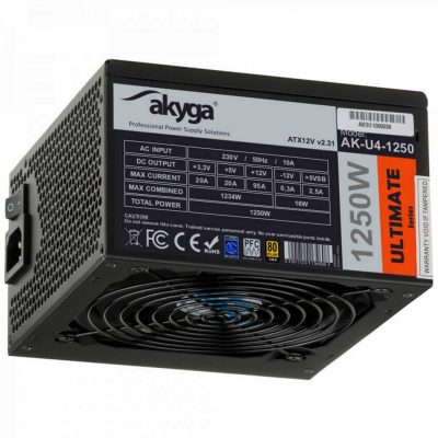 Zasilacz ATX 1250W Akyga Ultimate AK-U4-1250 80+ Gold Fan14cm P8 5xSATA 12xPCI-E 5901720134608  - Incom Group
