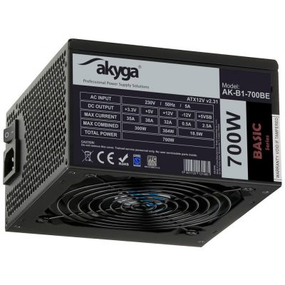 5901720135797  - Incom Group
 Zasilacz ATX 700W Akyga AK-B1-700BE BLACK EDITION P4+4 PCI-E 6 pin i 6+2 pin 5x SATA PPFC FAN 12cm