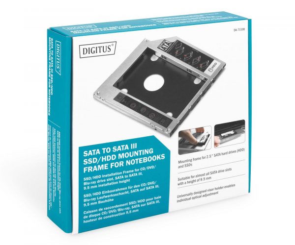 Ramka Digitus SSD/HDD do CD/DVD/Blu-ray, SATA na SATA, 9,5mm  - Incom Group
 4016032390176