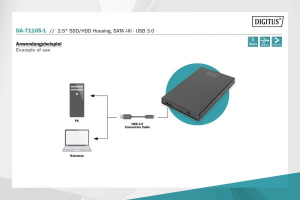  - Incom Group
 4016032480754 Obudowa DIGITUS USB 3.0 na dysk SSD/HDD 2.5" SATA III aluminiowa