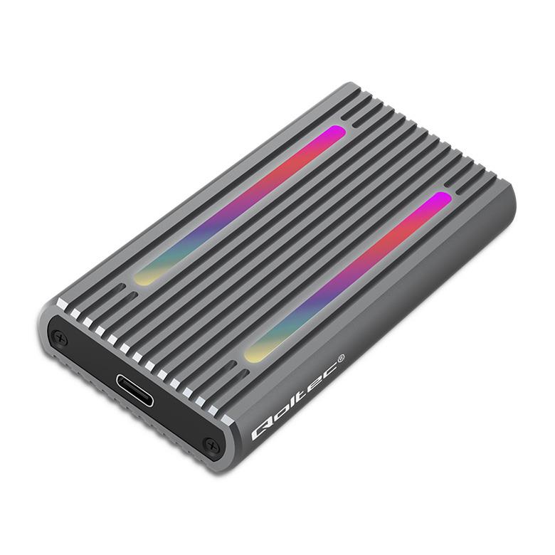 5901878522722  - Incom Group
 Obudowa/kieszeń Qoltec na dysk M.2 SSD | SATA | NVMe | RGB LED | USB-C | 4TB