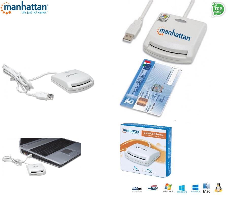 0766623172844 Czytnik kart Manhattan USB 1.1, Smart Card, biały  - Incom Group
