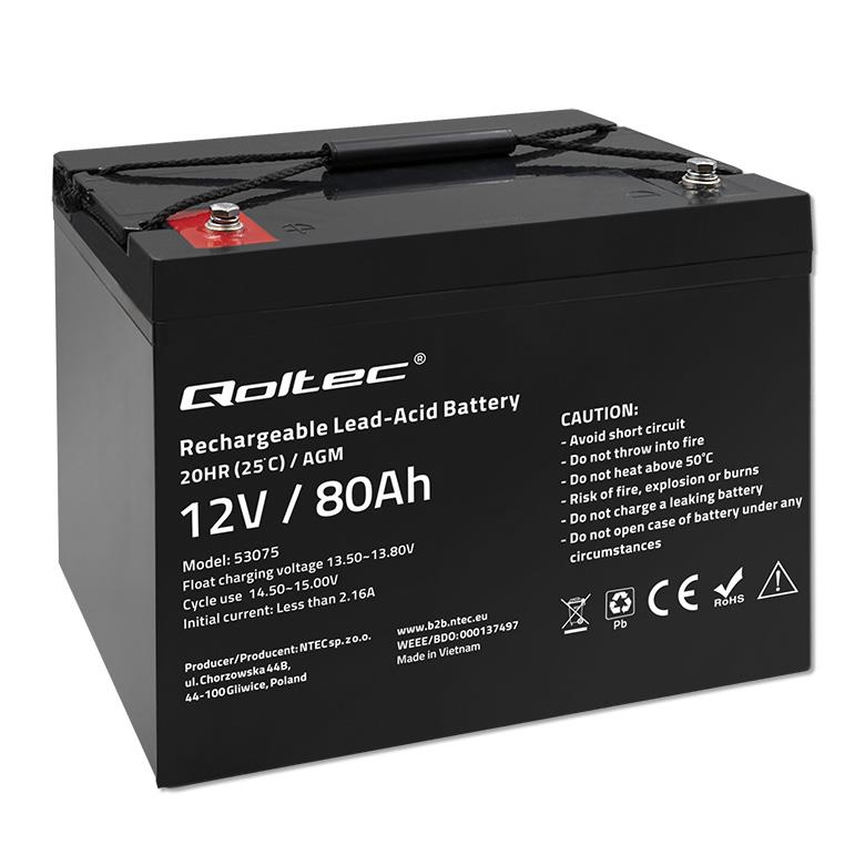 Akumulator AGM Qoltec 12V | 80Ah | 23,5kg 5901878530758  - Incom Group
