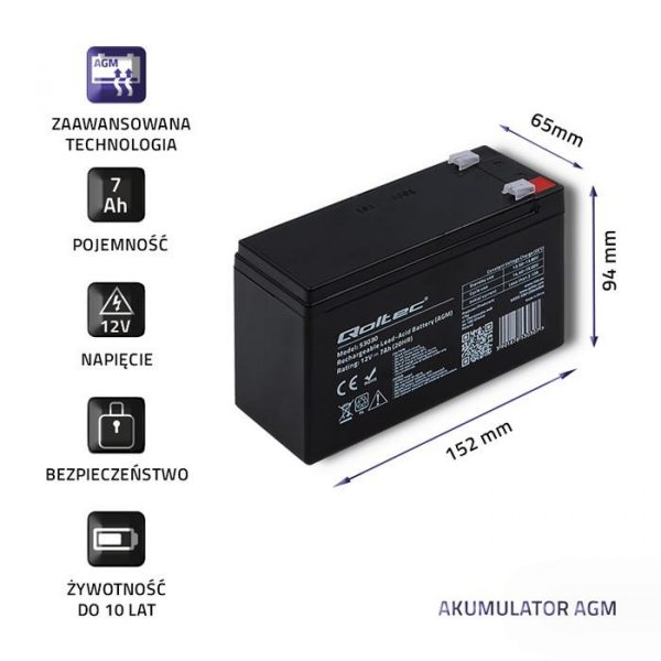  - Incom Group
 5901878530307 Akumulator żelowy Qoltec 12V | 7Ah | max.72A | AGM