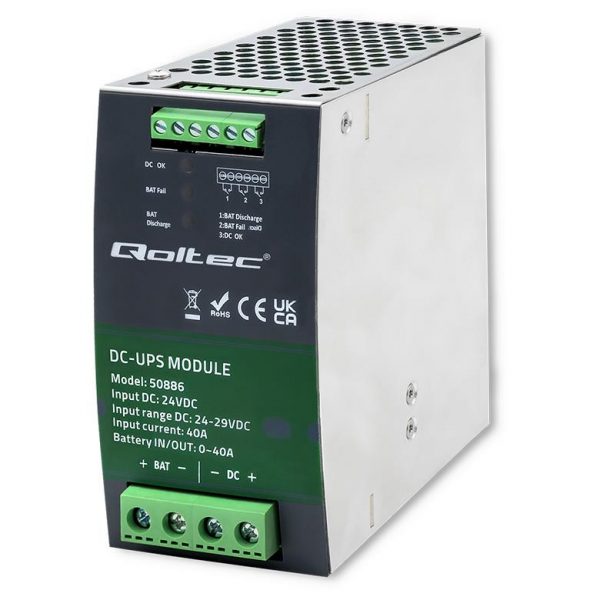 Moduł UPS Qoltec DC na szynę DIN | 40A | 274V 5901878508863  - Incom Group
