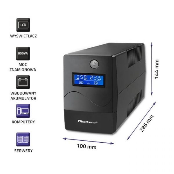  - Incom Group
 Zasilacz awaryjny UPS Qoltec Monolith | 850VA | 480W | LCD | USB | RJ45 5901878539799