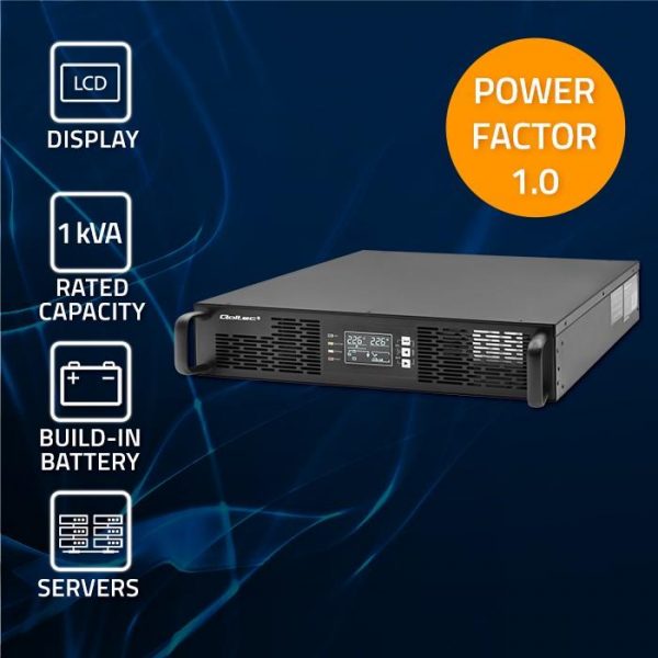 5901878522852 Zasilacz awaryjny UPS Qoltec do RACK | 1kVA | 1000W | Power Factor 1.0 | LCD | On-line  - Incom Group
