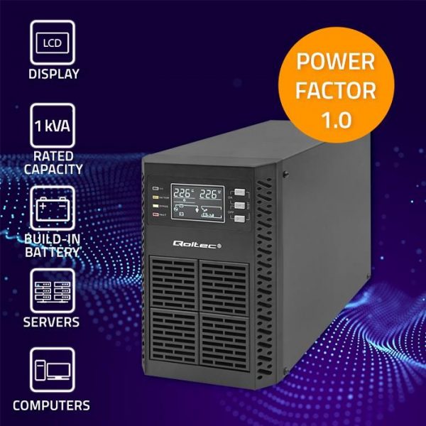 Zasilacz awaryjny UPS Qoltec 1kVA | 1000W | Power Factor 1.0 | LCD | EPO | USB | On-line  - Incom Group
 5901878522807