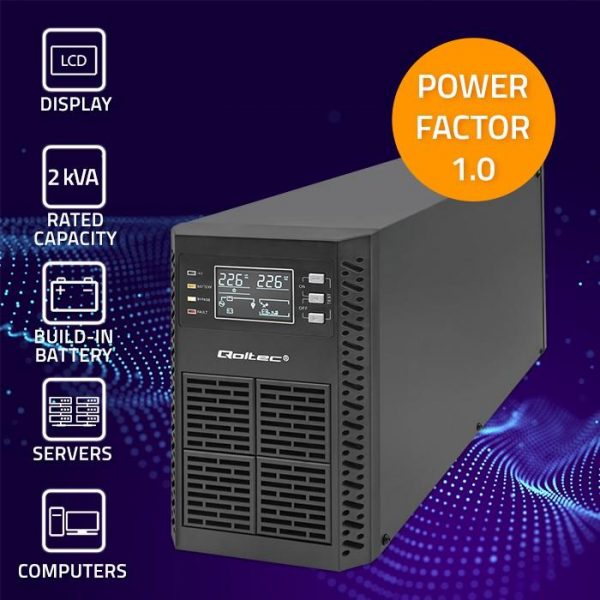 Zasilacz awaryjny UPS Qoltec 2kVA | 2000W | Power Factor 1.0 | LCD | EPO | USB | On-line 5901878522814  - Incom Group
