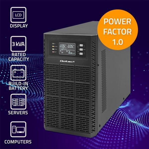 5901878522821 Zasilacz awaryjny UPS Qoltec 3kVA | 3000W | Power Factor 1.0 | LCD | EPO | USB | On-line  - Incom Group
